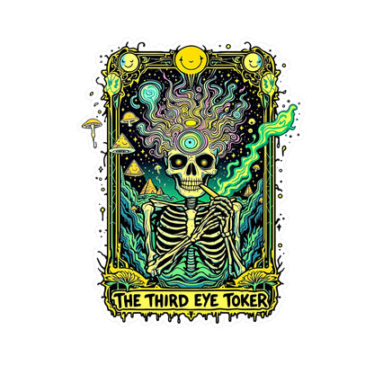 ColorFlow | Third Eye Toker Skeleton Vinyl Sticker | Psychedelic Art Waterproof Decal | Glossy Matte Holographic | 6 Sizes