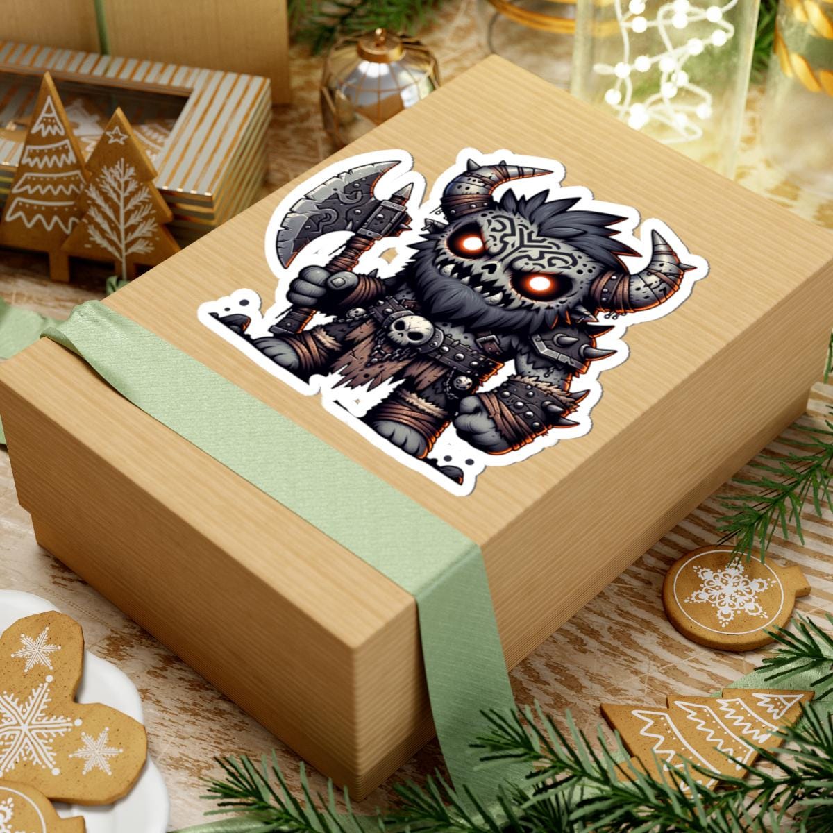 ColorFlow | Tribal Skull Barbarian Monster Vinyl Sticker | Warrior Art Decal | Fantasy Collectible | Unique Gift Idea