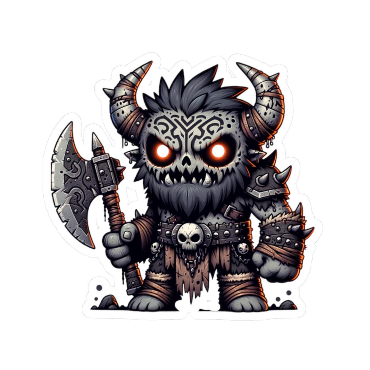 ColorFlow | Tribal Skull Barbarian Monster Vinyl Sticker | Warrior Art Decal | Fantasy Collectible | Unique Gift Idea
