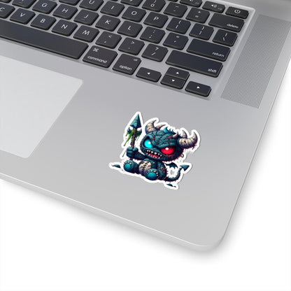 ColorFlow | Stitched Demon Plushie Monster Vinyl Sticker | Dual Eye Art Decal | Unique Collectible | Fantasy Gift Idea