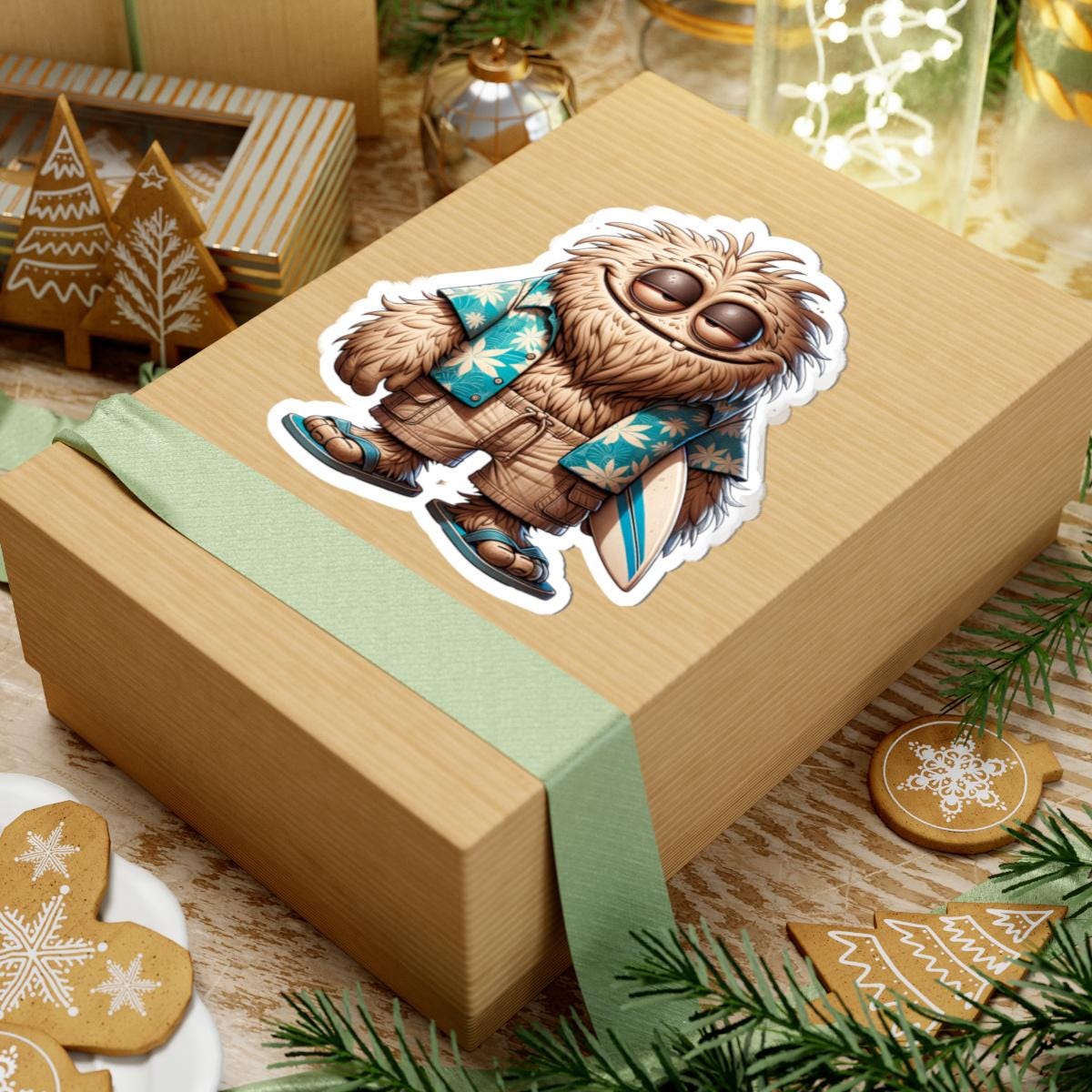 Surfer Monster Sticker | Hawaiian Beach Vibes Character Art (Kiss Cut)