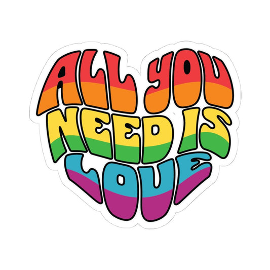 Retro Rainbow LGBTQ Vinyl Sticker | All You Need Is Love Pride Decor (Glossy)