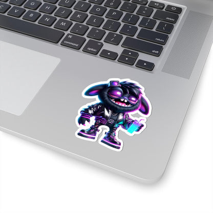 ColorFlow | Cyberpunk Bunny Monster Kiss Cut Sticker Neon Glow Character Art for Laptops Water Bottles Journals and More