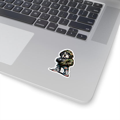 Bulldog Hoodie Sticker | Camo Urban Dog Art, Waterproof Vinyl (Glossy Finish)