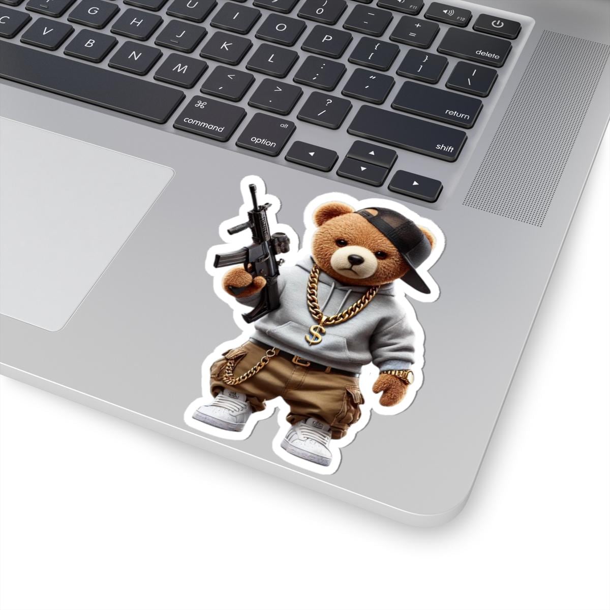 ColorFlow | Gangsta Teddy Bear Kiss Cut Sticker | Urban Hood Bear with Bling & Hoodie | Funny Hip Hop Sticker Art