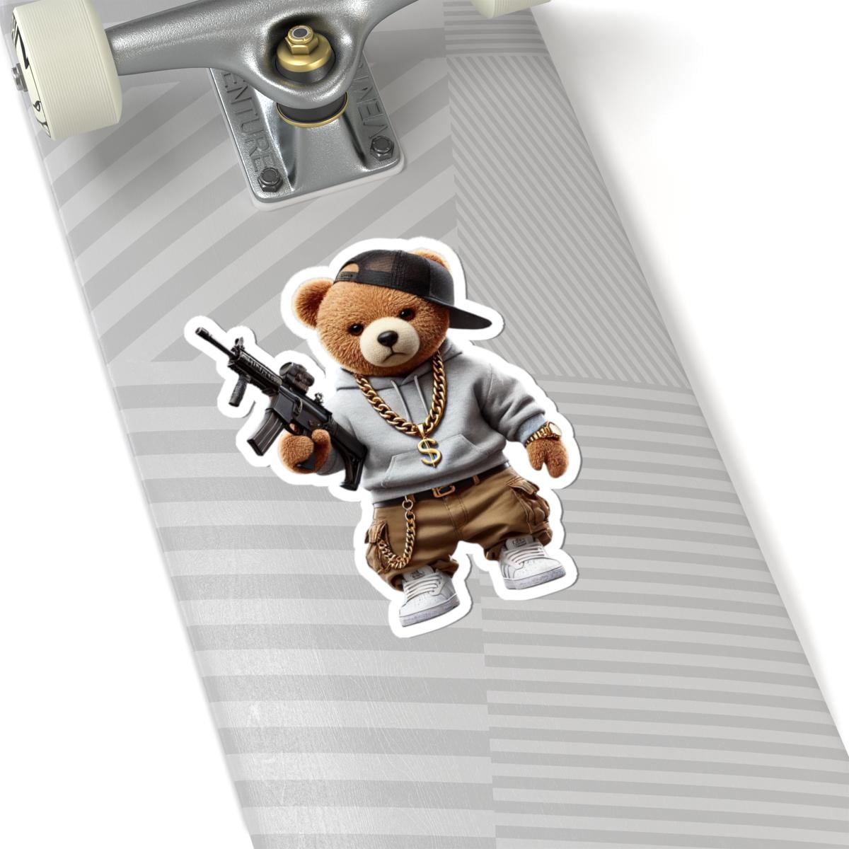 ColorFlow | Gangsta Teddy Bear Kiss Cut Sticker | Urban Hood Bear with Bling & Hoodie | Funny Hip Hop Sticker Art
