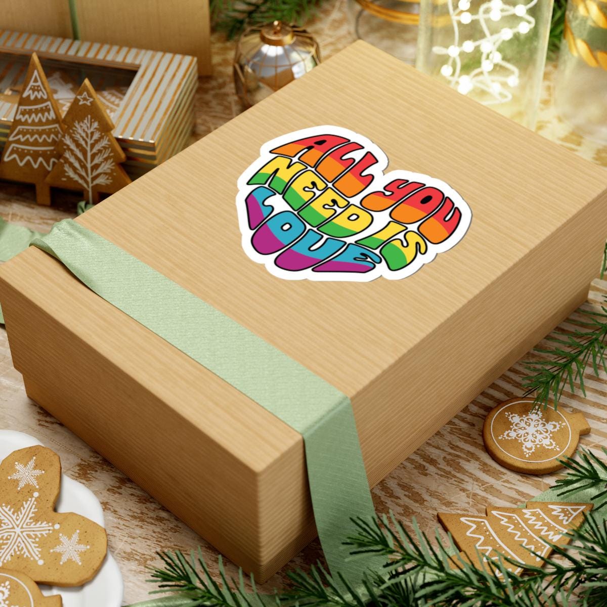 Retro Rainbow LGBTQ Vinyl Sticker | All You Need Is Love Pride Decor (Glossy)