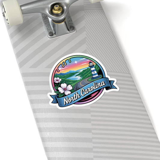 ColorFlow | North Carolina Lighthouse Coastal Road Vinyl Sticker | Blue Ridge Scenic Travel Art Decal