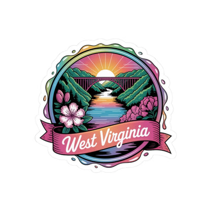 ColorFlow | West Virginia Mountain Bridge Sunset Vinyl Sticker | Appalachian Scenic Travel Art Decal