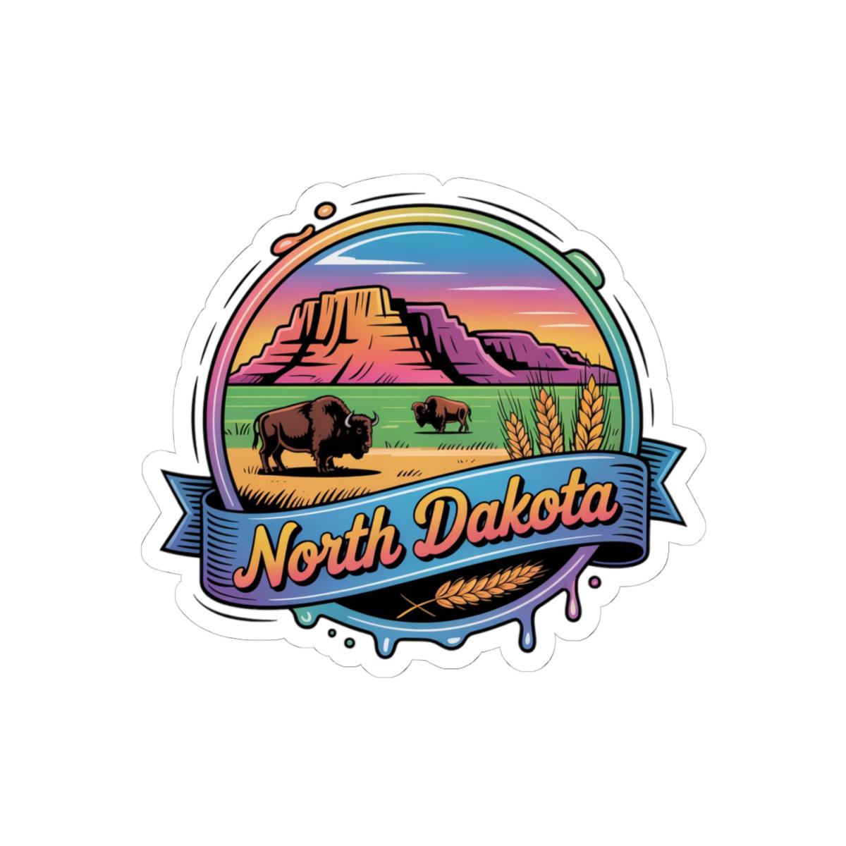 ColorFlow | North Dakota Badlands Bison Prairie Vinyl Sticker | Great Plains Scenic Travel Art Decal