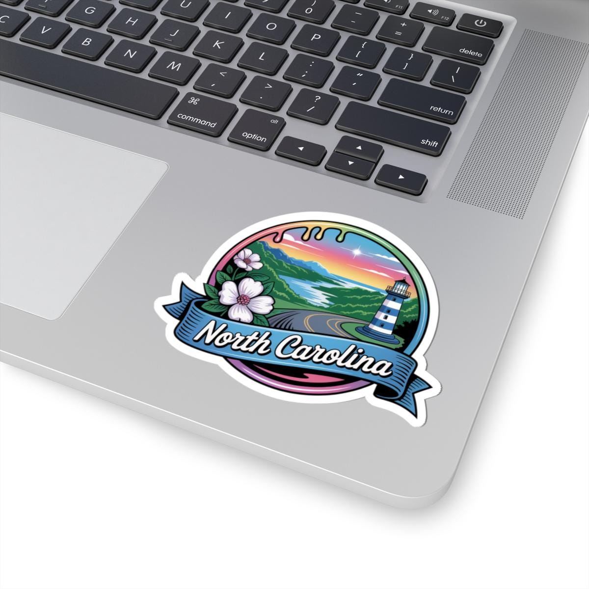 ColorFlow | North Carolina Lighthouse Coastal Road Vinyl Sticker | Blue Ridge Scenic Travel Art Decal
