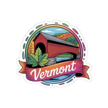 ColorFlow | Vermont Covered Bridge Autumn Foliage Vinyl Sticker | New England Scenic Travel Art Decal