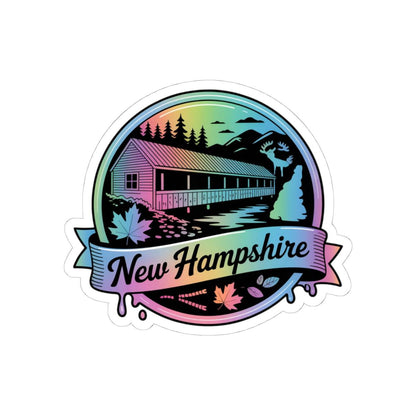 ColorFlow | New Hampshire Covered Bridge Mountain Vinyl Sticker | Autumn Scenic Travel Art Decal