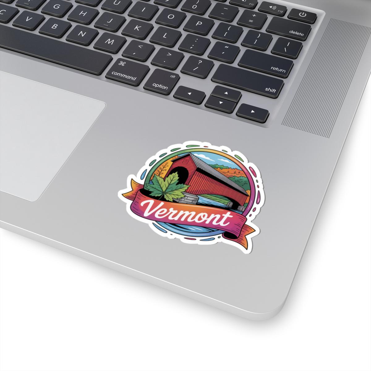 ColorFlow | Vermont Covered Bridge Autumn Foliage Vinyl Sticker | New England Scenic Travel Art Decal