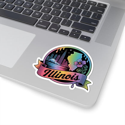 ColorFlow | Illinois Chicago Skyline Retro Art Vinyl Sticker | Prairie State Travel Inspired Decal