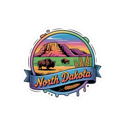 ColorFlow | North Dakota Badlands Bison Prairie Vinyl Sticker | Great Plains Scenic Travel Art Decal