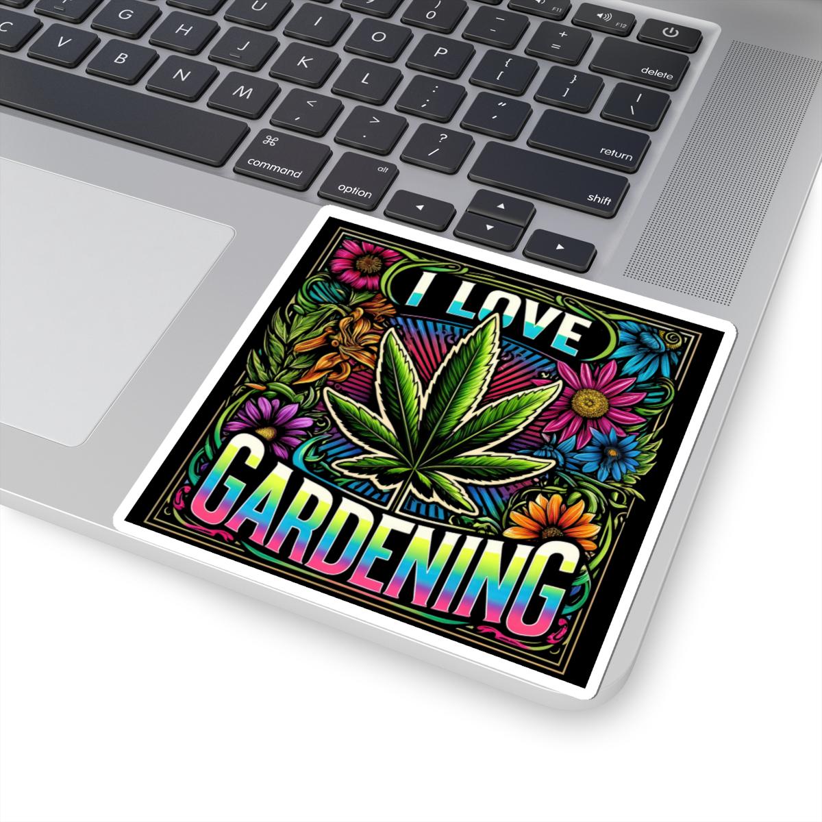 ColorFlow | I Love Gardening Cannabis Floral Vinyl Sticker for Water Bottles Laptops Cars | Funny Weed Art Waterproof Decal