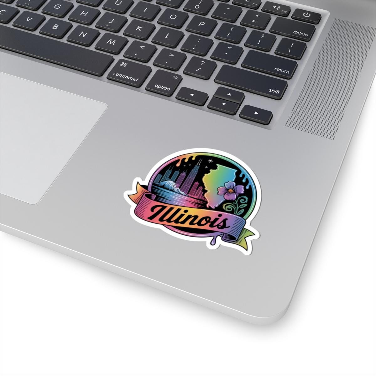 ColorFlow | Illinois Chicago Skyline Retro Art Vinyl Sticker | Prairie State Travel Inspired Decal