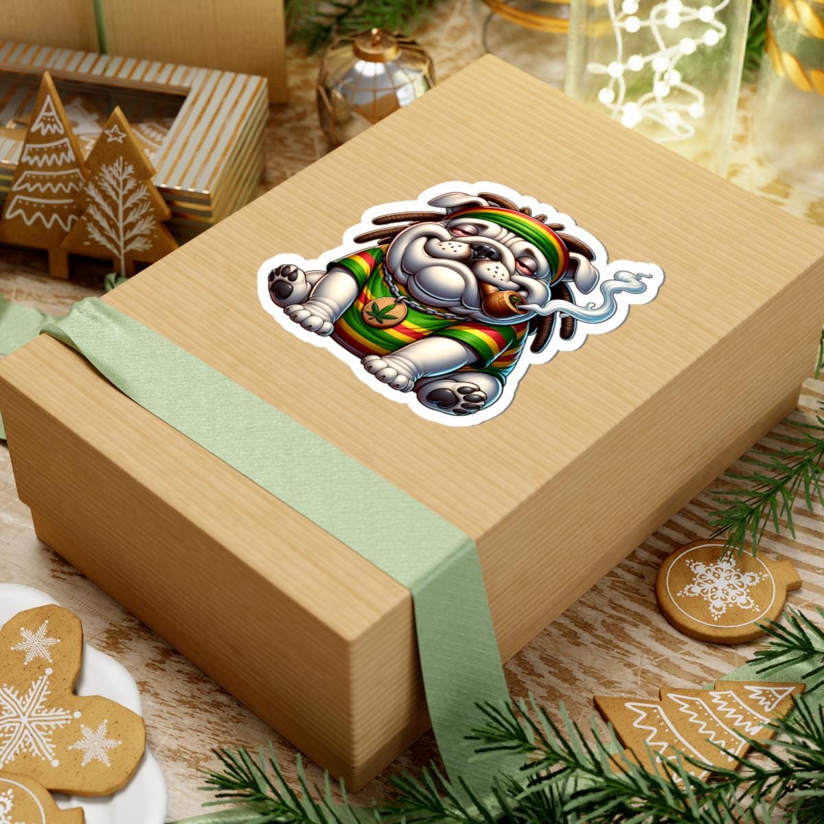 ColorFlow | Rasta Bulldog Weed Dog Glossy Vinyl Sticker | Kiss Cut or Die Cut | Waterproof Cannabis Reggae Decal for Cars Laptops