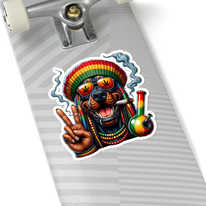 ColorFlow | Rasta Rottweiler Peace Bong Glossy Vinyl Sticker | Kiss Cut or Die Cut | Waterproof Weed Dog Cannabis Reggae