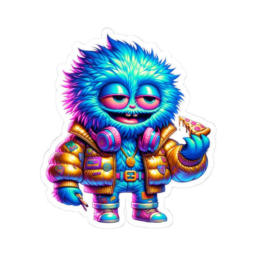 ColorFlow | Pizza Party Blue Monster Kiss Cut Sticker Neon Streetwear Character Art for Laptops Water Bottles and More