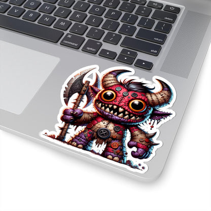 ColorFlow | Red Stitched Plushie Demon Monster Vinyl Sticker | Button Eye Art Decal | Unique Collectible | Fantasy Gift