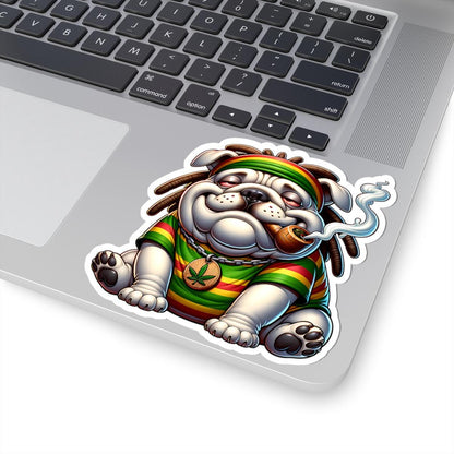 ColorFlow | Rasta Bulldog Weed Dog Glossy Vinyl Sticker | Kiss Cut or Die Cut | Waterproof Cannabis Reggae Decal for Cars Laptops
