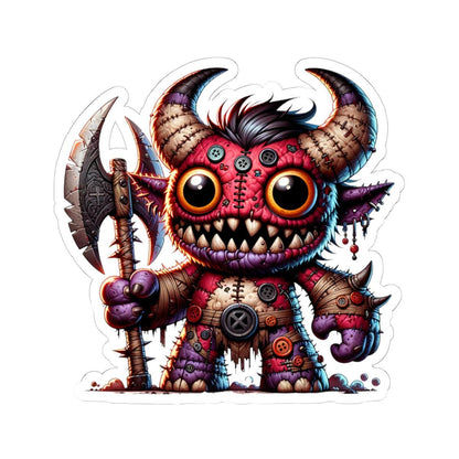 ColorFlow | Red Stitched Plushie Demon Monster Vinyl Sticker | Button Eye Art Decal | Unique Collectible | Fantasy Gift