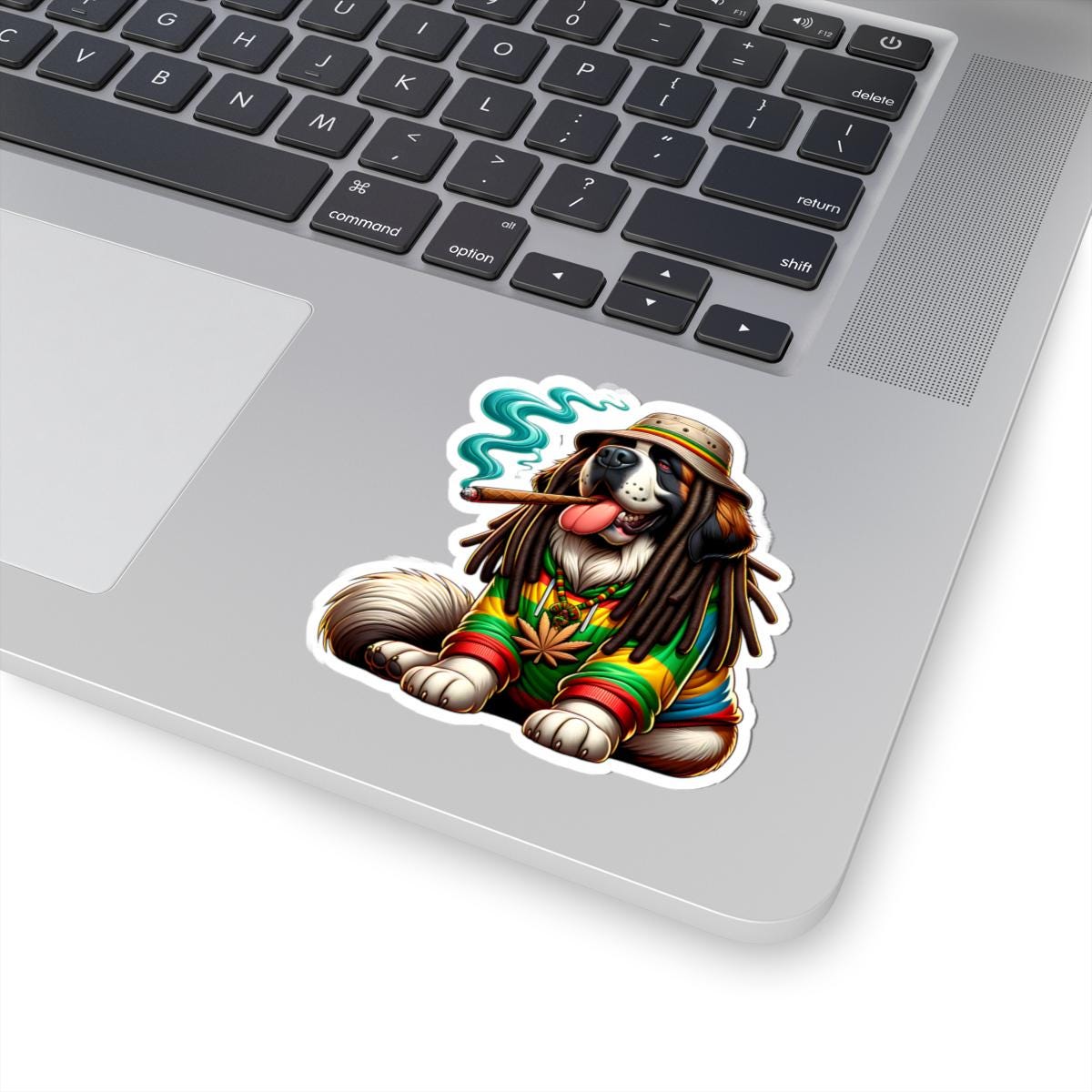 ColorFlow | Rasta Saint Bernard Blunt Glossy Vinyl Sticker | Kiss Cut or Die Cut | Waterproof Weed Dog Cannabis Reggae Decal