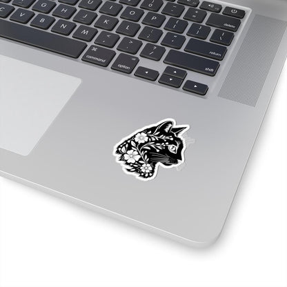 Floral Black Cat Sticker | Botanical Cat Silhouette, Nature Lover Gift