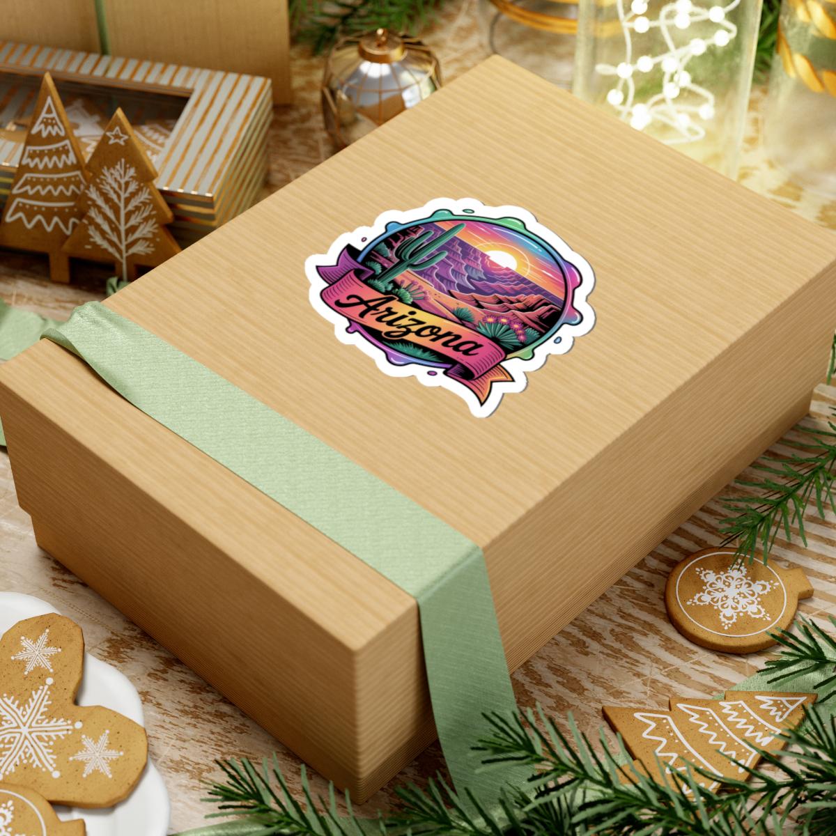 Arizona Desert Sunset Retro Travel Sticker | Southwestern Cactus Canyon Decal