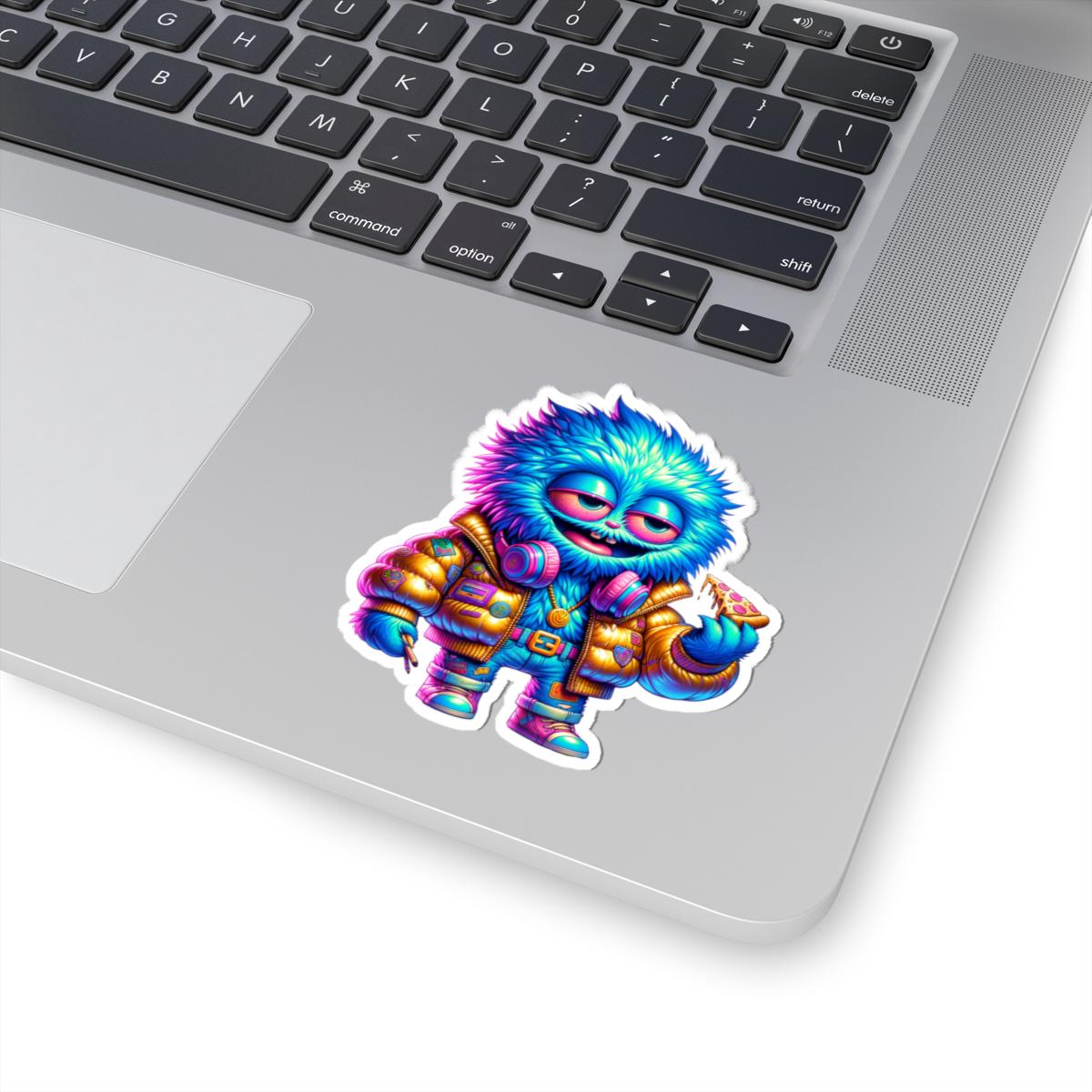 ColorFlow | Pizza Party Blue Monster Kiss Cut Sticker Neon Streetwear Character Art for Laptops Water Bottles and More