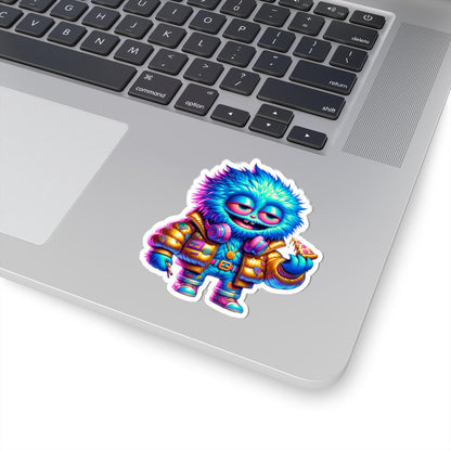 ColorFlow | Pizza Party Blue Monster Kiss Cut Sticker Neon Streetwear Character Art for Laptops Water Bottles and More