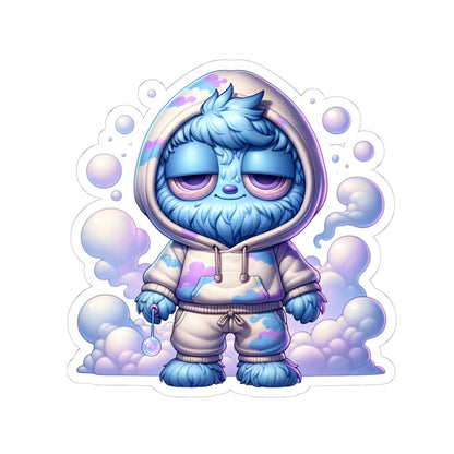 Blue Cloud Monster Hoodie Sticker | Pastel Character Art, Laptop Decal