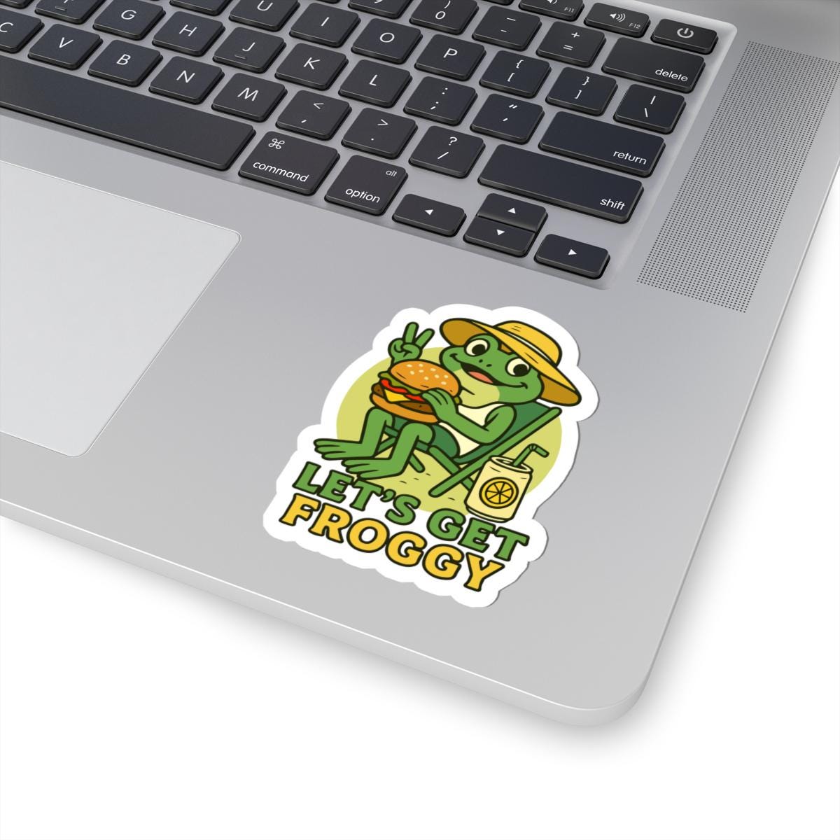 ColorFlow | Lets Get Froggy Funny Frog Burger BBQ Sticker | Waterproof Vinyl Decal for Food Lovers and Summer Parties