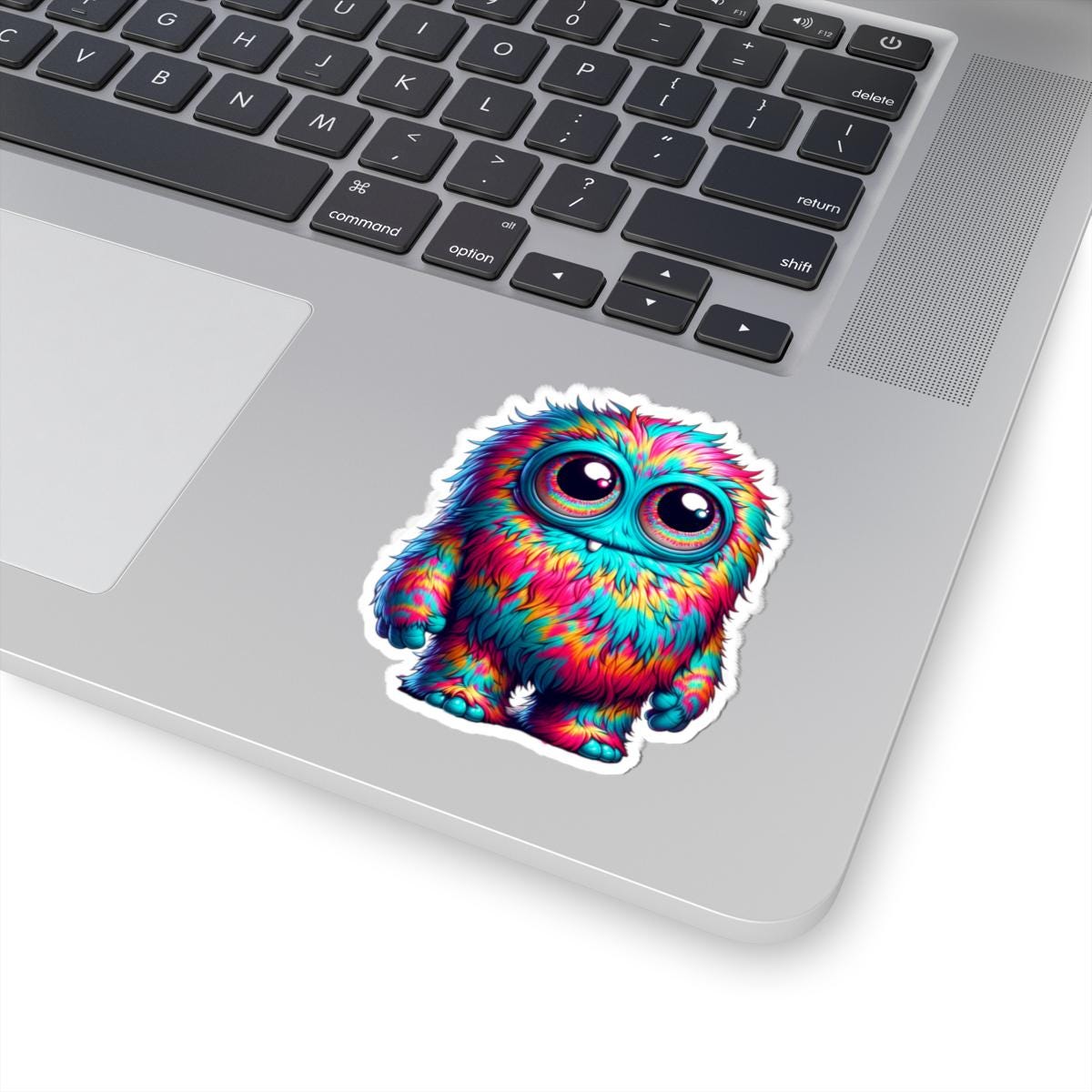 Fuzzy Rainbow Monster Sticker | Big Eyes Character Art (Kiss Cut)