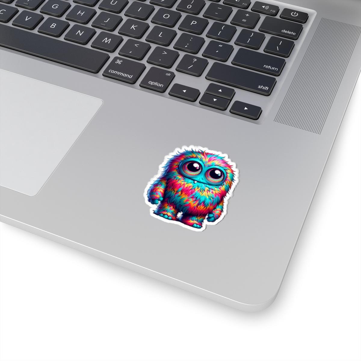 Fuzzy Rainbow Monster Sticker | Big Eyes Character Art (Kiss Cut)