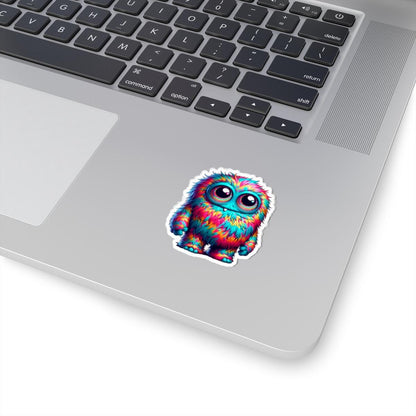 Fuzzy Rainbow Monster Sticker | Big Eyes Character Art (Kiss Cut)