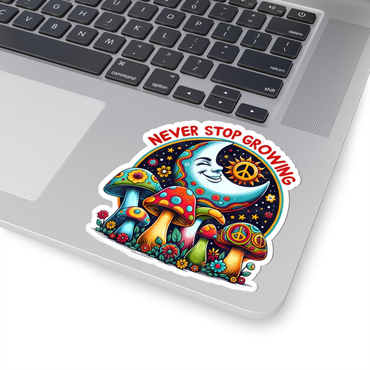 ColorFlow | Never Stop Growing Psychedelic Mushroom Garden Retro Art Vinyl Sticker