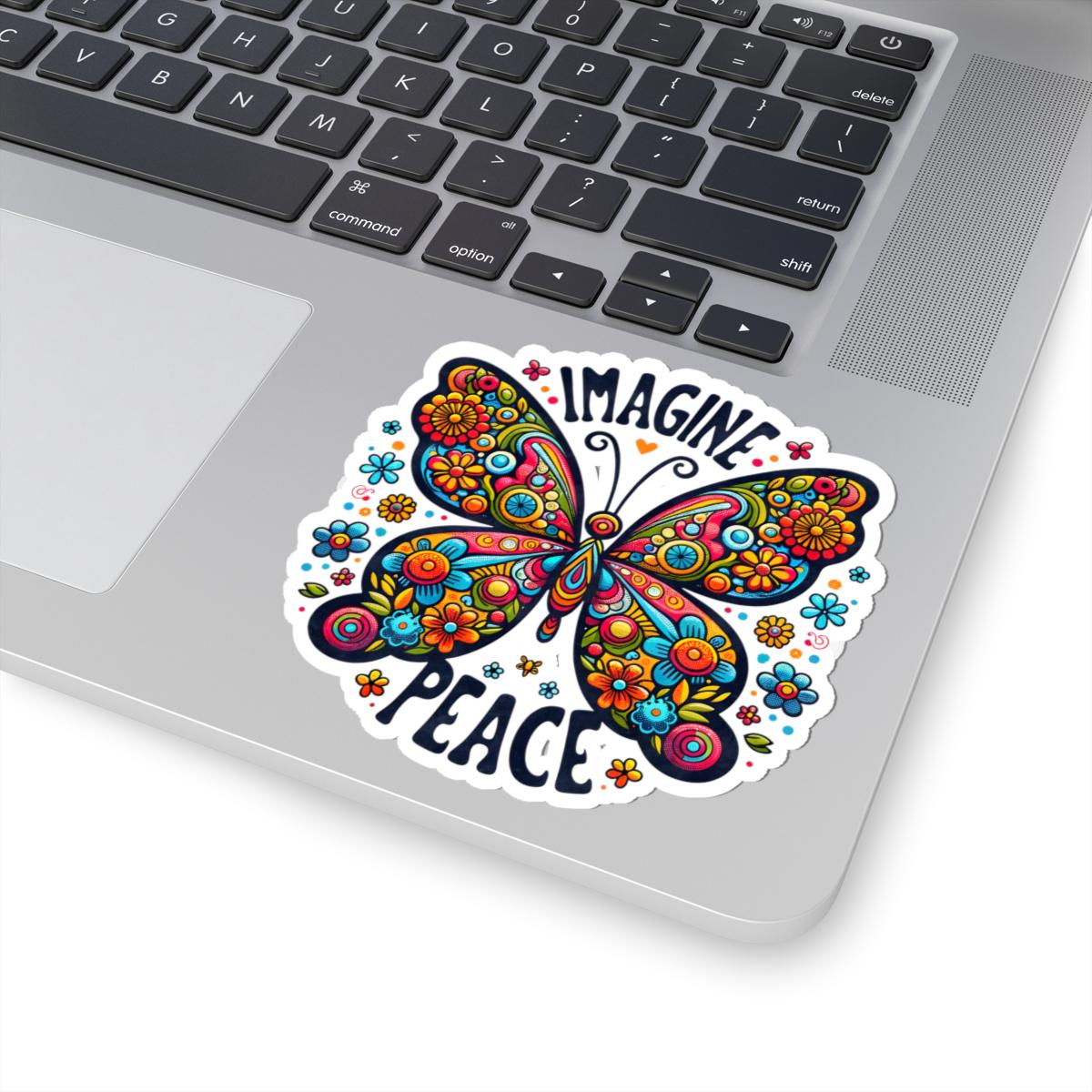 ColorFlow | Imagine Peace Colorful Butterfly Floral Retro Boho Art Vinyl Sticker