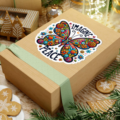 ColorFlow | Imagine Peace Colorful Butterfly Floral Retro Boho Art Vinyl Sticker
