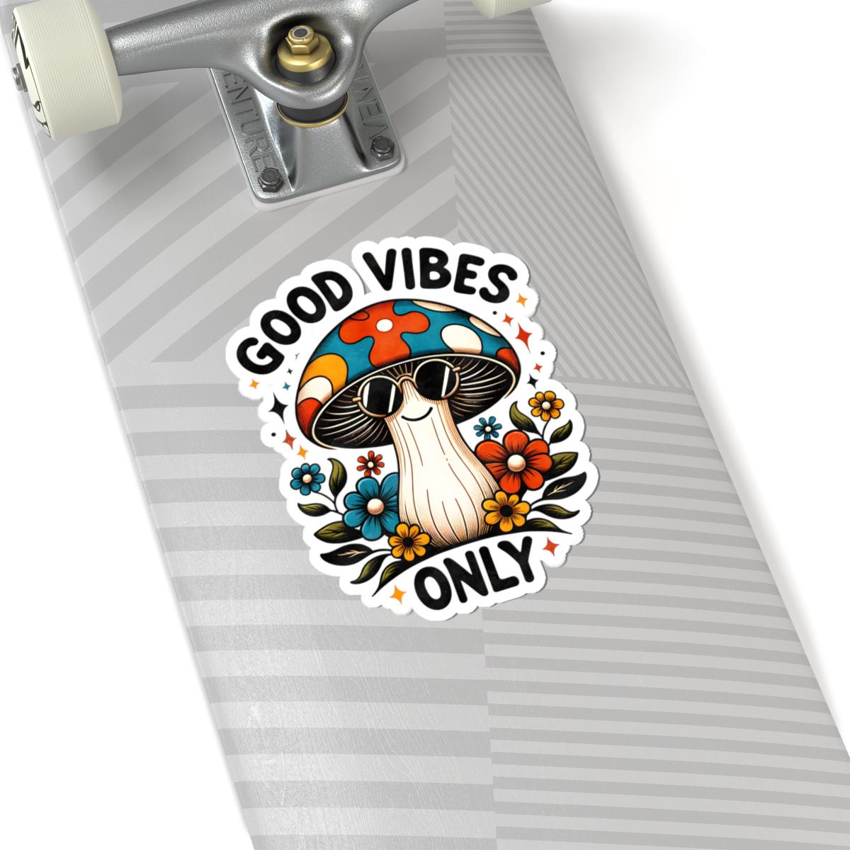 ColorFlow | Good Vibes Only Smiling Mushroom Retro Psychedelic Floral Art Vinyl Sticker