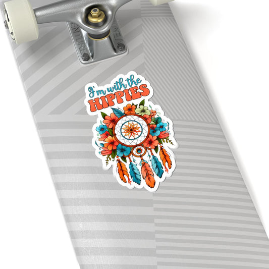 ColorFlow | Im With the Hippies Floral Dreamcatcher Boho Retro Peace Art Vinyl Sticker