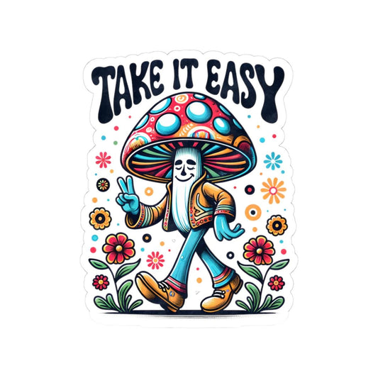 ColorFlow | Take It Easy Peace Sign Mushroom Groovy Retro Floral Art Vinyl Sticker