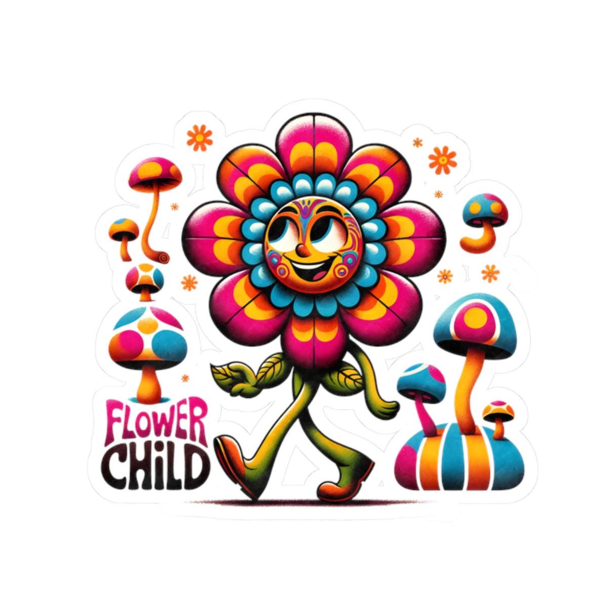 ColorFlow | Flower Child Groovy Smiling Daisy Mushroom Retro Hippie Art Vinyl Sticker