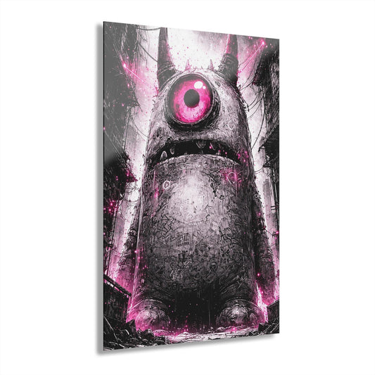 ColorFlow | Pink Eye Robot Metal Art Print | Cyberpunk Monster Artwork | Sci Fi Decor | Dark Fantasy Decor | Gamer Room Decor