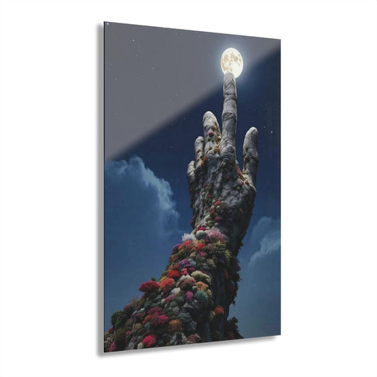 ColorFlow | Moon Hand Fantasy Metal Art Print | Surreal Night Artwork | Dreamy Decor | Cosmic Decor | Abstract Art