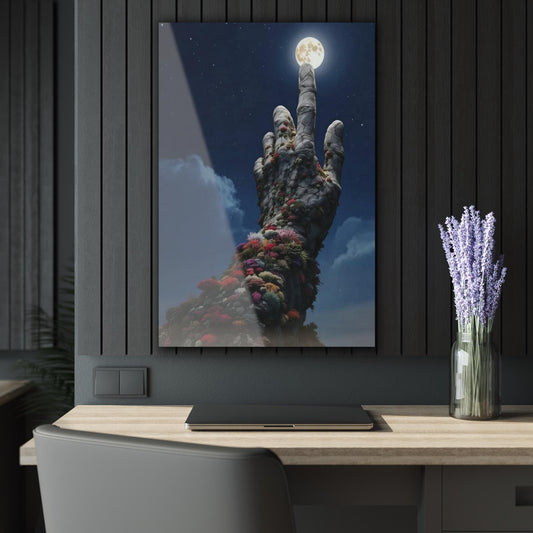ColorFlow | Moon Hand Fantasy Metal Art Print | Surreal Night Artwork | Dreamy Decor | Cosmic Decor | Abstract Art
