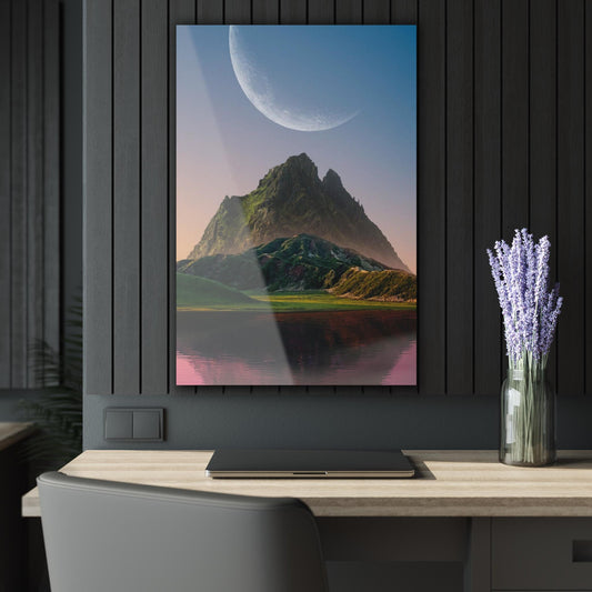 ColorFlow | Giant Moon Mountain Metal Art Print | Fantasy Landscape Artwork | Dreamy Nature Decor | Scenic Decor | Sky Art