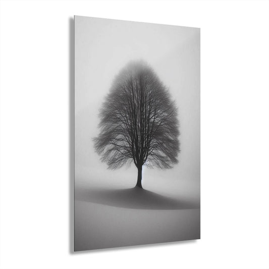 ColorFlow | Minimal Fog Tree Metal Art Print | Black White Nature Artwork | Calm Landscape Decor | Zen Decor | Modern Art